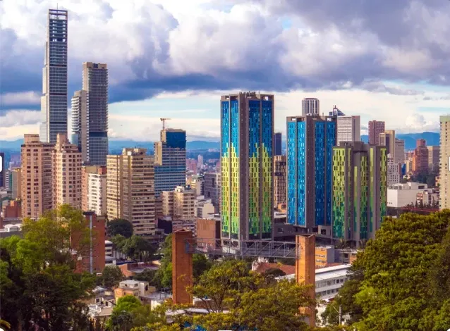 Buildings in northern Bogotá with the mountains in the background
